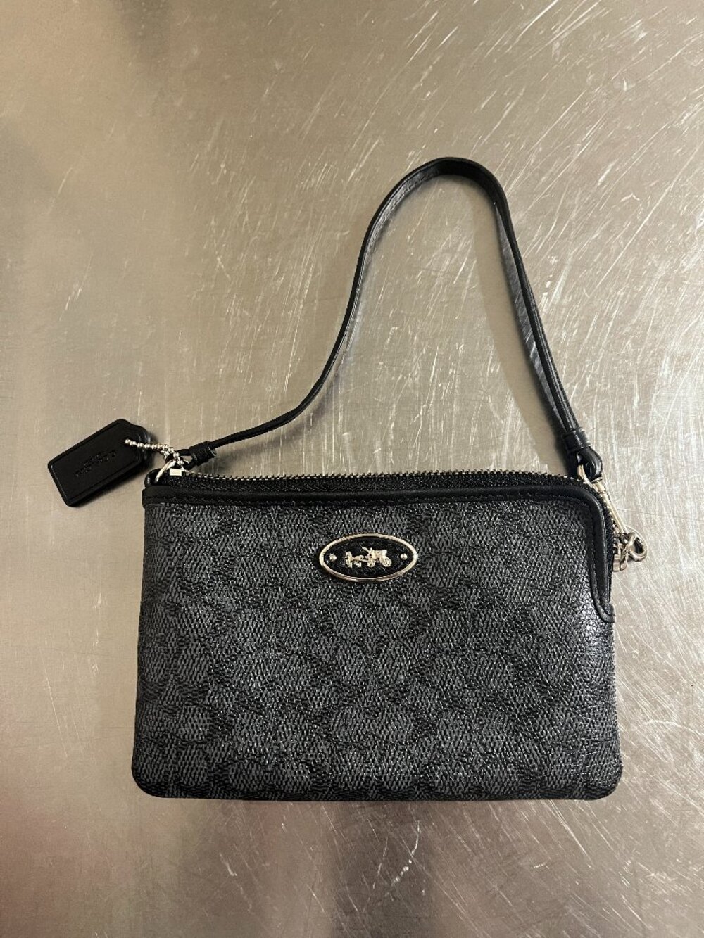 COACH Pebbled Leather Signature Logo L-Zip Wristlet